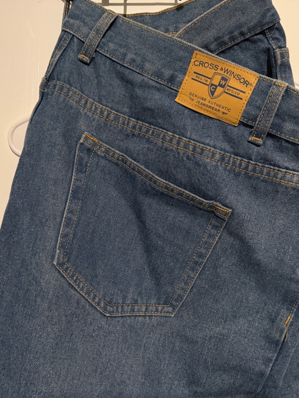 Windsor Relaxed-Fit Jeans in Denim Blue with Tan Patch